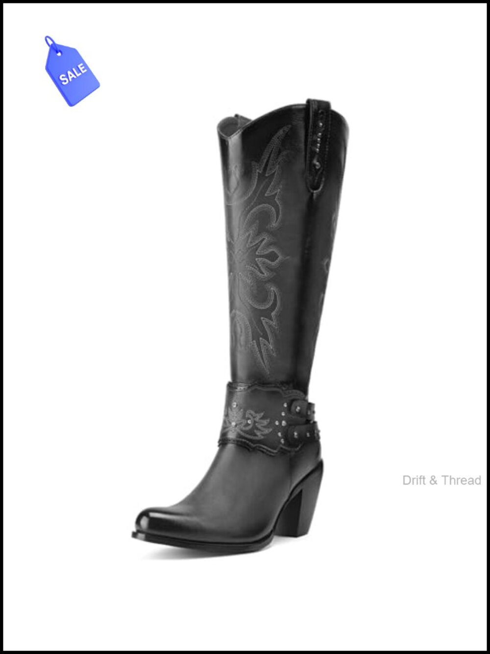 Western Cowboy Boots Knee High Faux Leather Block Heel
